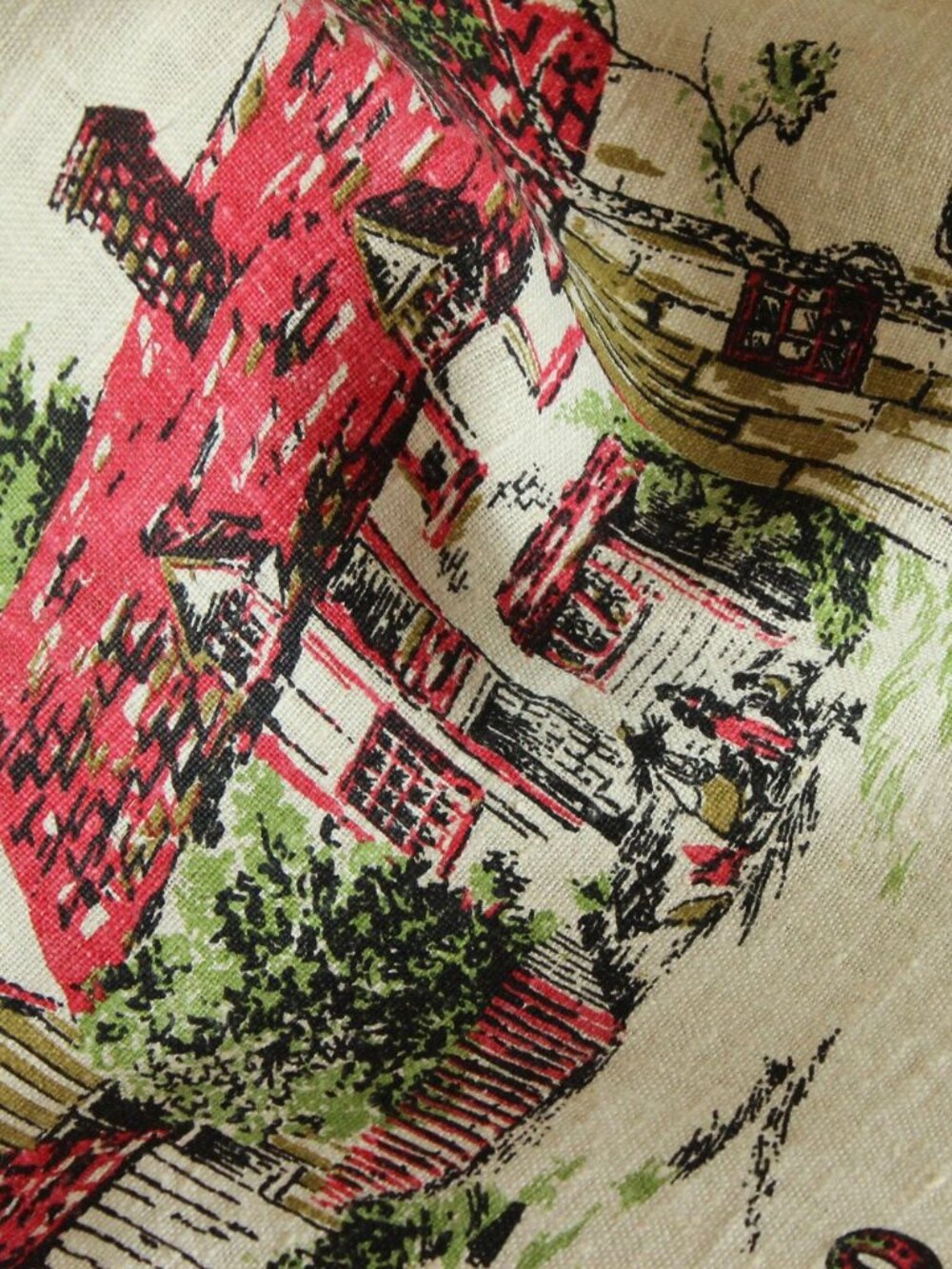 Vintage 1950s Calendar Towel, 1958 Stevens Linen Country Home Print with Hanging - Picture 5 of 14